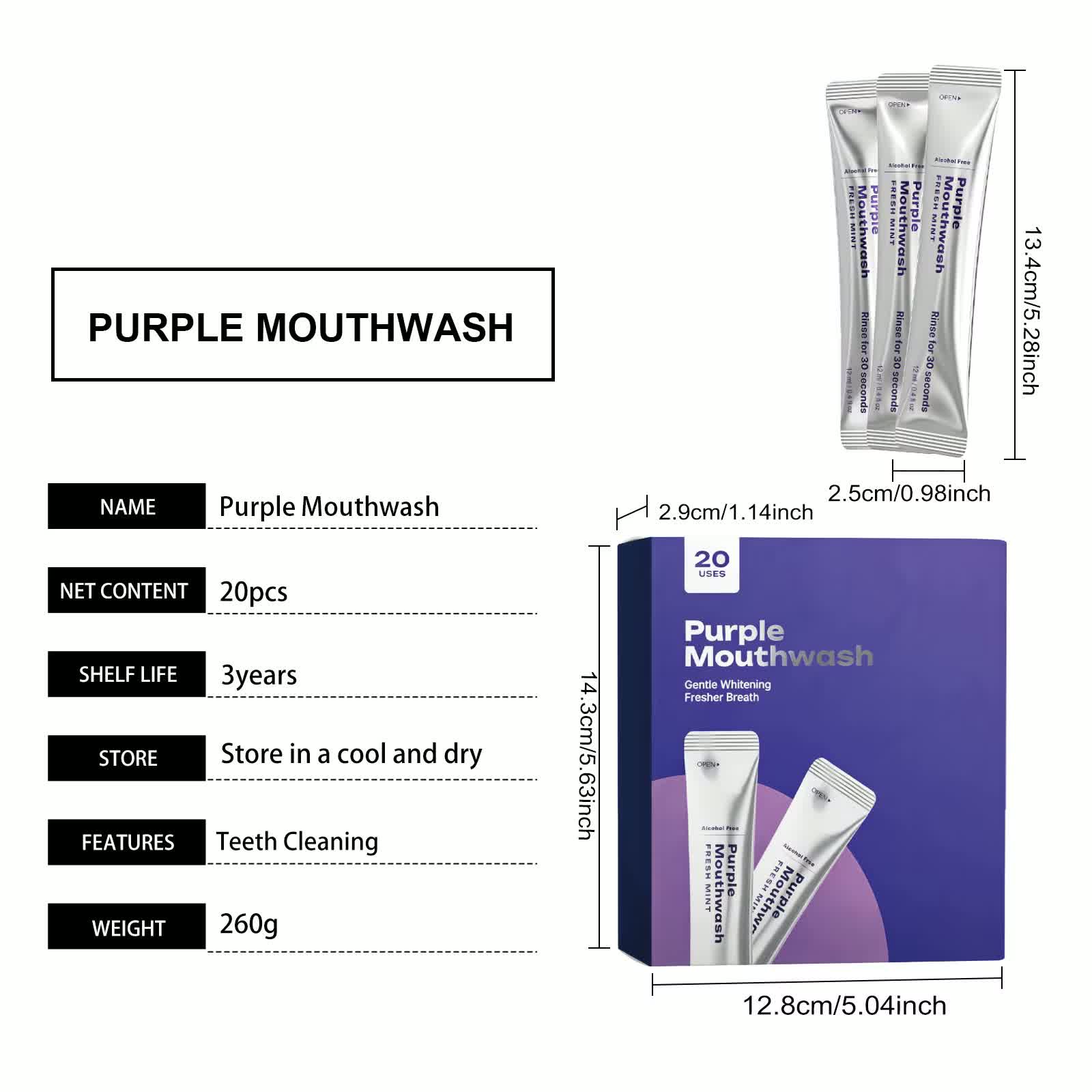 Purple mouthwash single-use strip