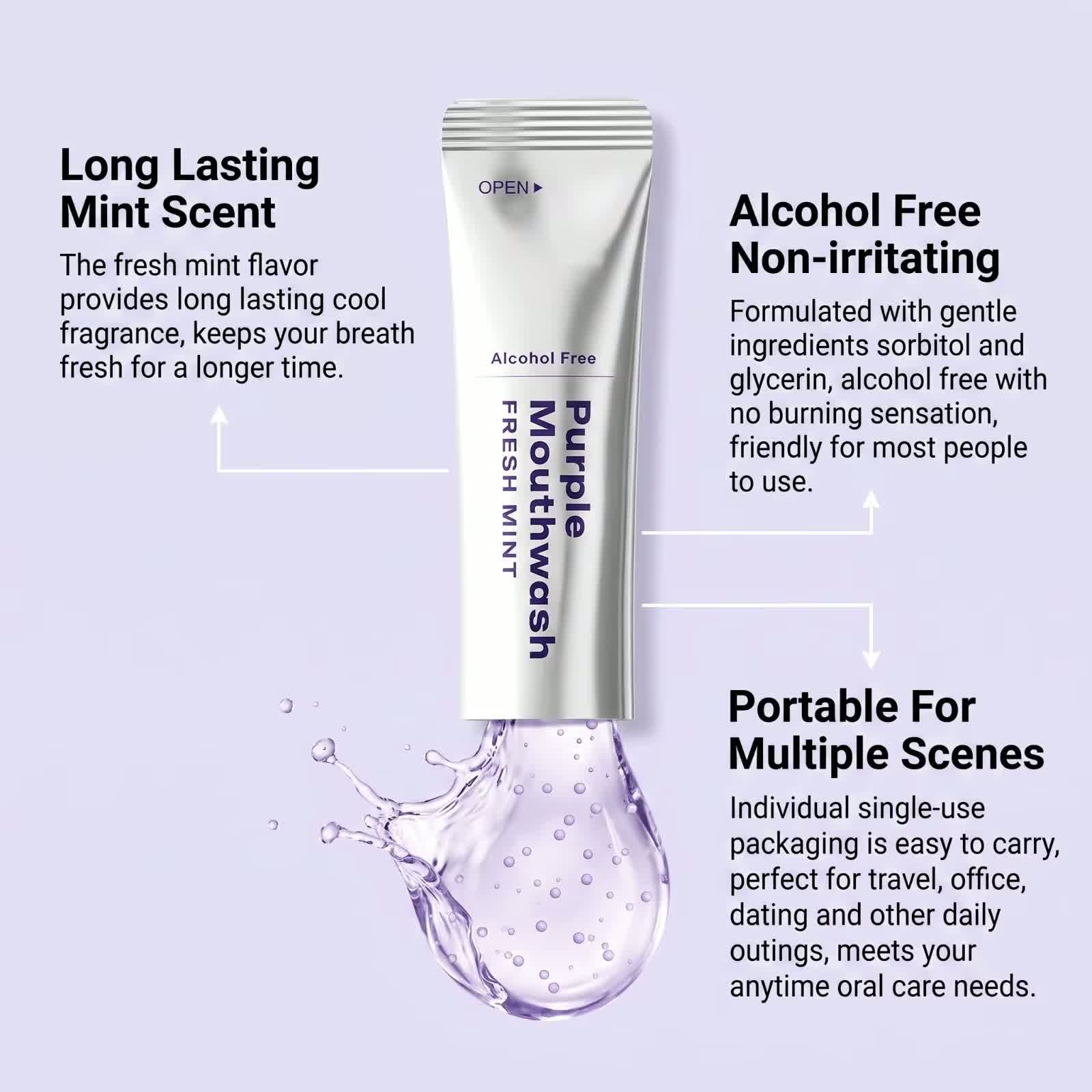 Purple mouthwash pack of 20 sachets